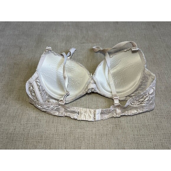 Mauve Lace Bra Beige Underwire Lacey Padded Cup Womens Size 36B - Picture 2 of 3